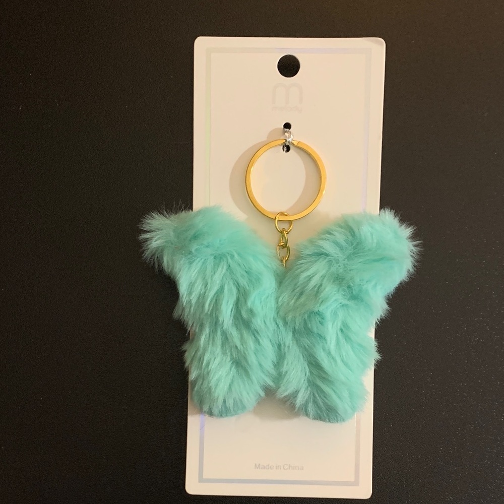 Mint Fluffy Butterfly Key Holder/purse charm - Aqua and Gold/
